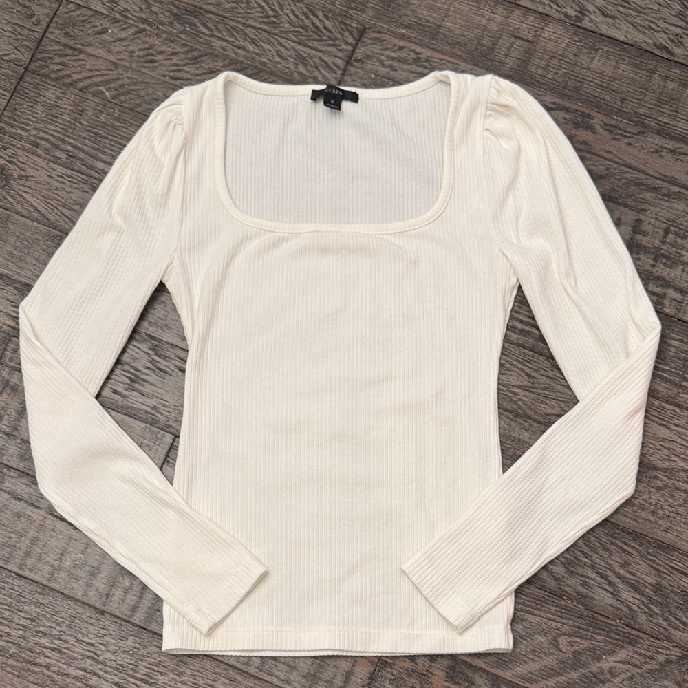J. Crew Square Neck Ribbed Long Sleeve Top - Cream